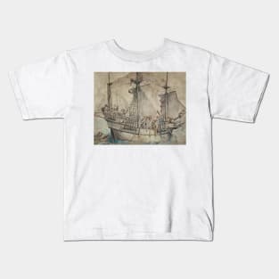 Ship with Revelling Sailors by Hans Holbein the Younger Kids T-Shirt